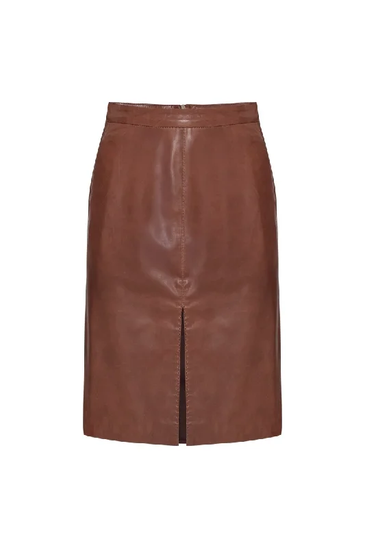 Skirts for a girls' night out Viola Women's Midi Leather Skirt - Cognac