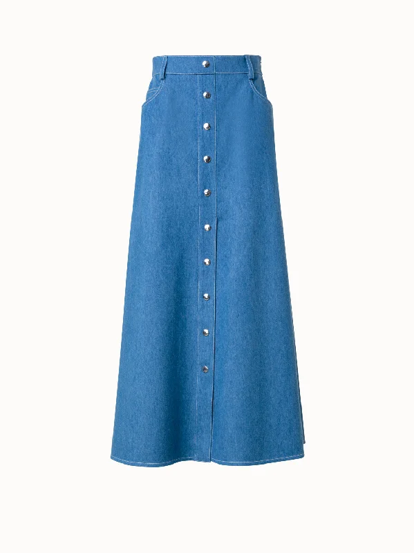 Printed silk skirts for evening A-Line Midi Denim Skirt