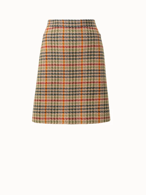 Khaki skirts for a military look Checked Wool Short Skirt