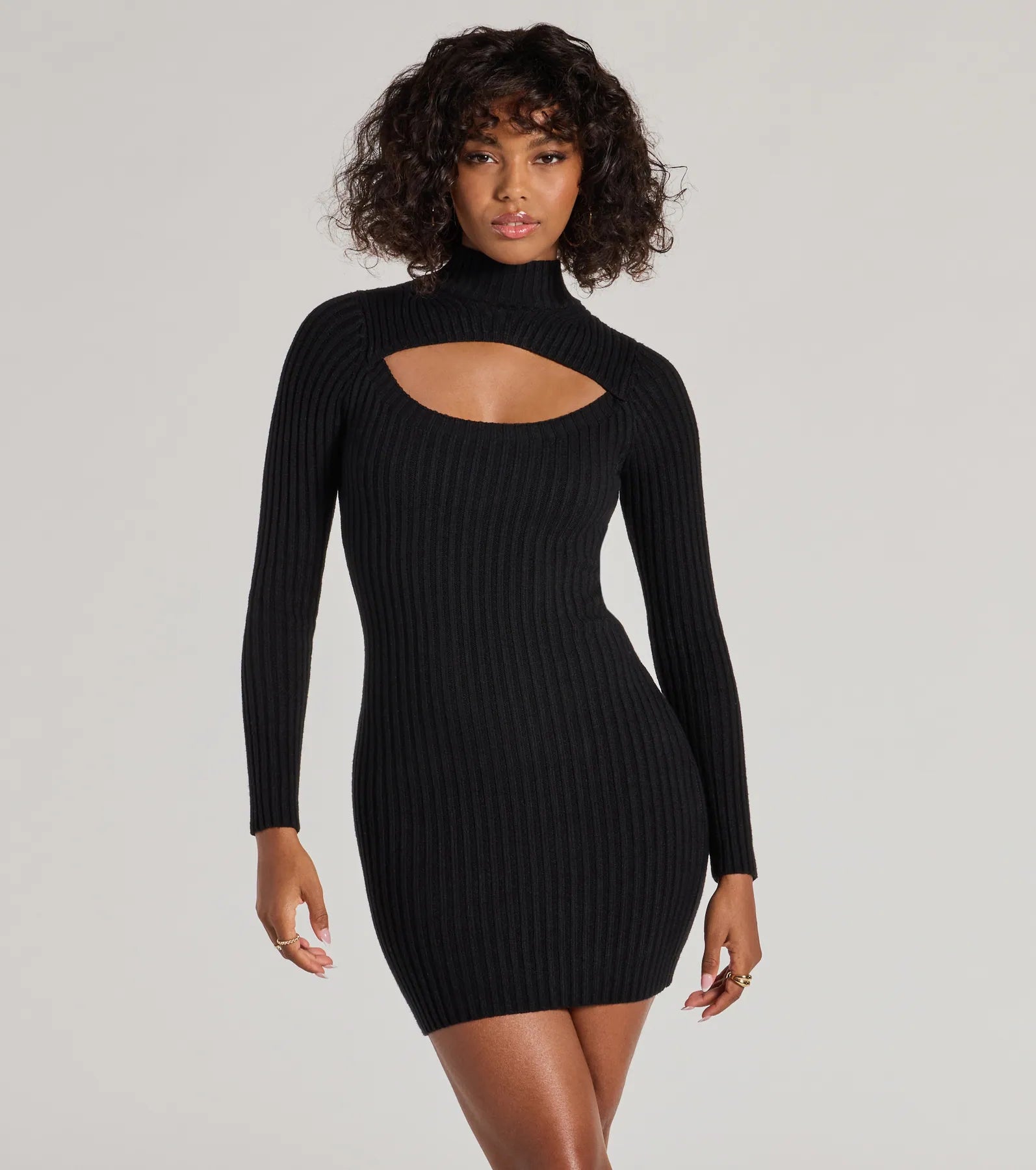 Printed Abstract Women Dress for a Modern and Artistic Appeal Chic Season Mock Neck Cutout Ribbed Knit Mini Dress Printed Abstract Women Dress for a Modern and Artistic Appeal Chic Season Mock Neck Cutout Ribbed Knit Mini Dress