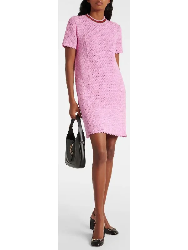 Sleeveless Women Dress in Bright Colors for Summer Parties Cotton-Blend Open-Knit Pink Mini Dress Sleeveless Women Dress in Bright Colors for Summer Parties Cotton-Blend Open-Knit Pink Mini Dress