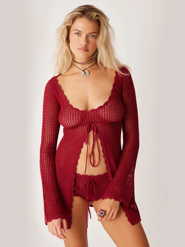 Little Black Women Dress with Sequins for a Glamorous Night Out Blue Zone Planet | Ella's Solid Color Knitted Hollow Bikini Cover-Up Mini Dress with Front Lace Tie Little Black Women Dress with Sequins for a Glamorous Night Out Blue Zone Planet | Ella's Solid Color Knitted Hollow Bikini Cover-Up Mini Dress with Front Lace Tie