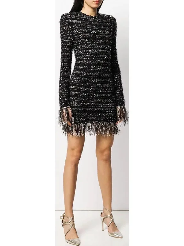 Ruffled Women Dress with Multiple Layers for a Playful and Girly Style Fringed Tweed Mini Dress Ruffled Women Dress with Multiple Layers for a Playful and Girly Style Fringed Tweed Mini Dress
