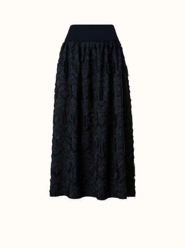 Tartan skirts for autumn Maxi Skirt with Fringe Embroidery