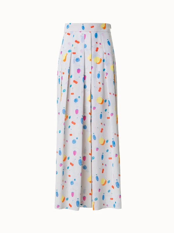 Skirts for a wine tasting Midi Cotton Voile Pleated Skirt with Fruit Print