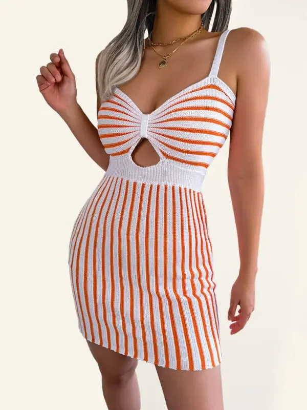 Strapless Women Dress with a Built - in Bra for Comfort and Support Blue Zone Planet | Nadia's Contrasting Color Cutout Striped High Waist Knit Sling Bodycon mini dress Strapless Women Dress with a Built - in Bra for Comfort and Support Blue Zone Planet | Nadia's Contrasting Color Cutout Striped High Waist Knit Sling Bodycon mini dress