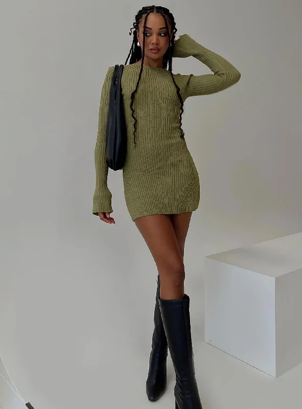 Sheath Women Dress with a Tailored Fit for a Professional Look Osment Long Sleeve Knit Mini Dress Olive Sheath Women Dress with a Tailored Fit for a Professional Look Osment Long Sleeve Knit Mini Dress Olive
