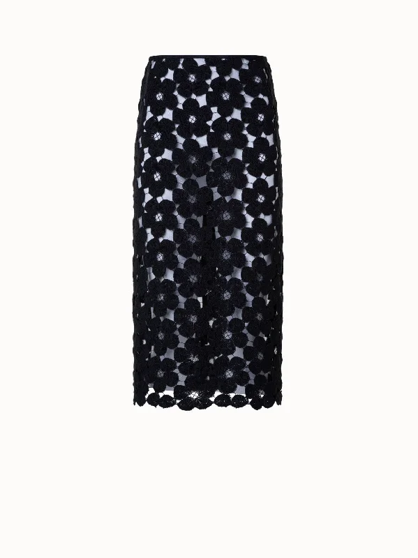 Skirts with a smocked waist Pencil Skirt with Anemone Embroidery