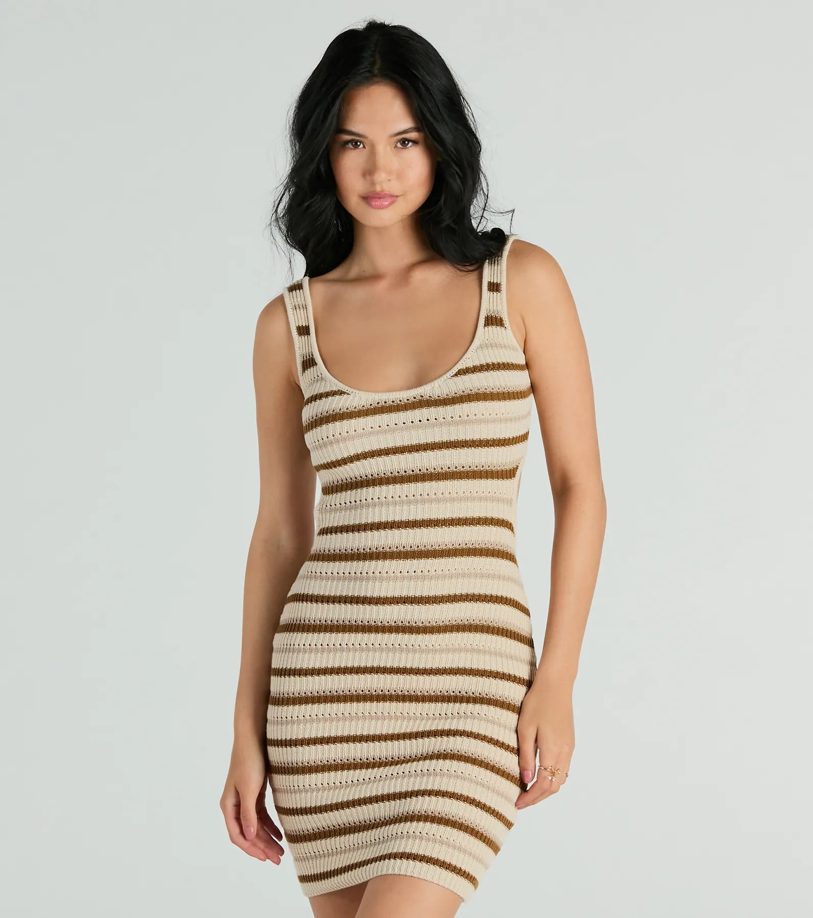 Pleated Women Dress with a Timeless and Elegant Texture Perfect Match Sleeveless Striped Ribbed Knit Mini Dress Pleated Women Dress with a Timeless and Elegant Texture Perfect Match Sleeveless Striped Ribbed Knit Mini Dress