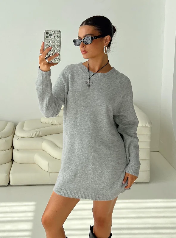 Long - Sleeve Women Dress in Velvet for a Luxurious Winter Look Prewitt Sweater Mini Dress Grey Long - Sleeve Women Dress in Velvet for a Luxurious Winter Look Prewitt Sweater Mini Dress Grey