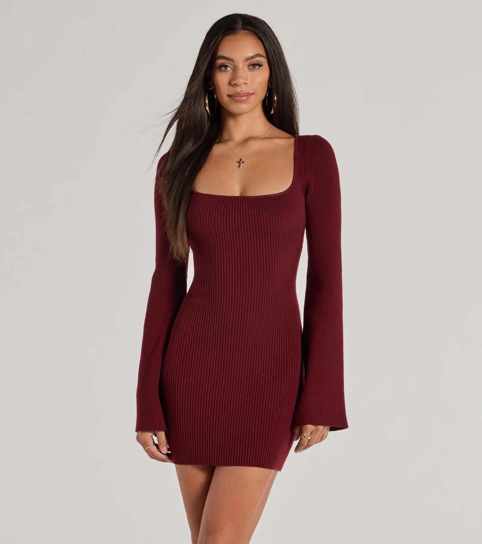 Little Black Women Dress with Sequins for a Glamorous Night Out Seasonal Staple Ribbed Knit Bell Sleeve Mini Dress Little Black Women Dress with Sequins for a Glamorous Night Out Seasonal Staple Ribbed Knit Bell Sleeve Mini Dress