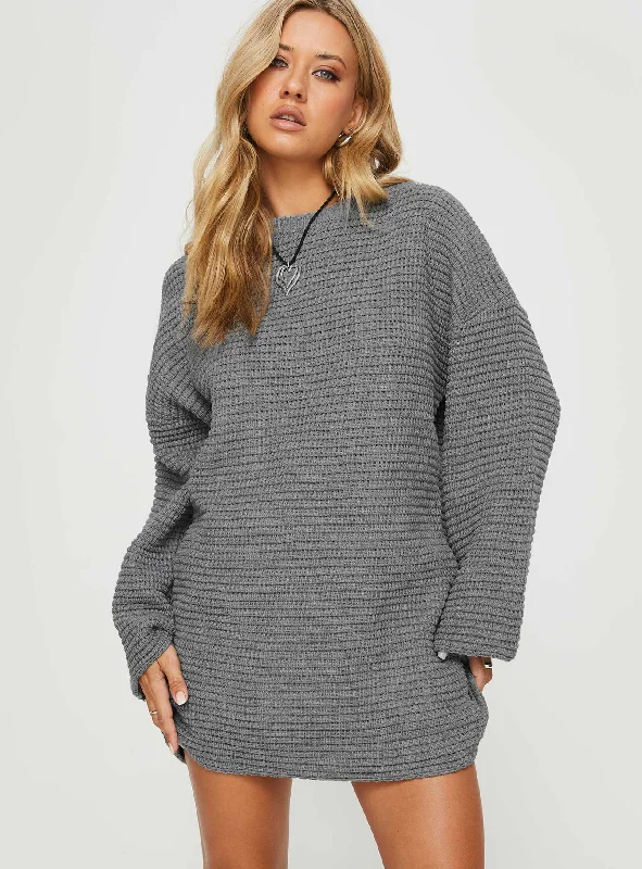 Mermaid - Style Women Dress with a Fitted Silhouette for Special Occasions Sherwick Sweater Mini Dress Grey Mermaid - Style Women Dress with a Fitted Silhouette for Special Occasions Sherwick Sweater Mini Dress Grey