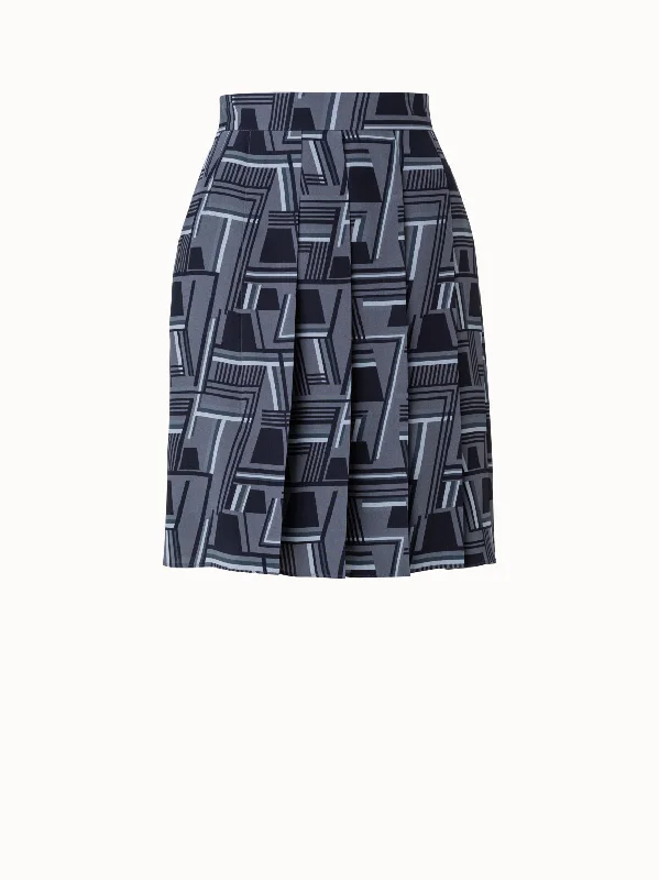 Skirts with lace trim Short Pleated Skirt with Zig Zag Trapezoid Print