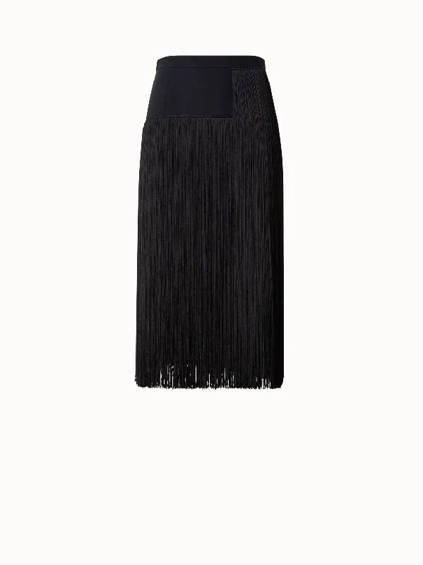 Skirts with a pleated front Short Silk Skirt with Fringes