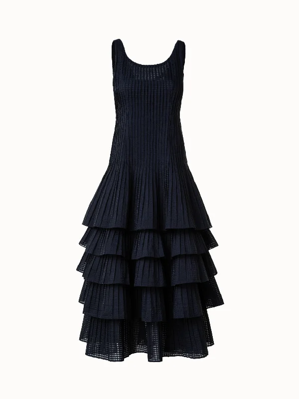 Skirts with a geometric pattern Sleeveless Midi Dress with Pleated Skirt in Semi-Sheer Organza