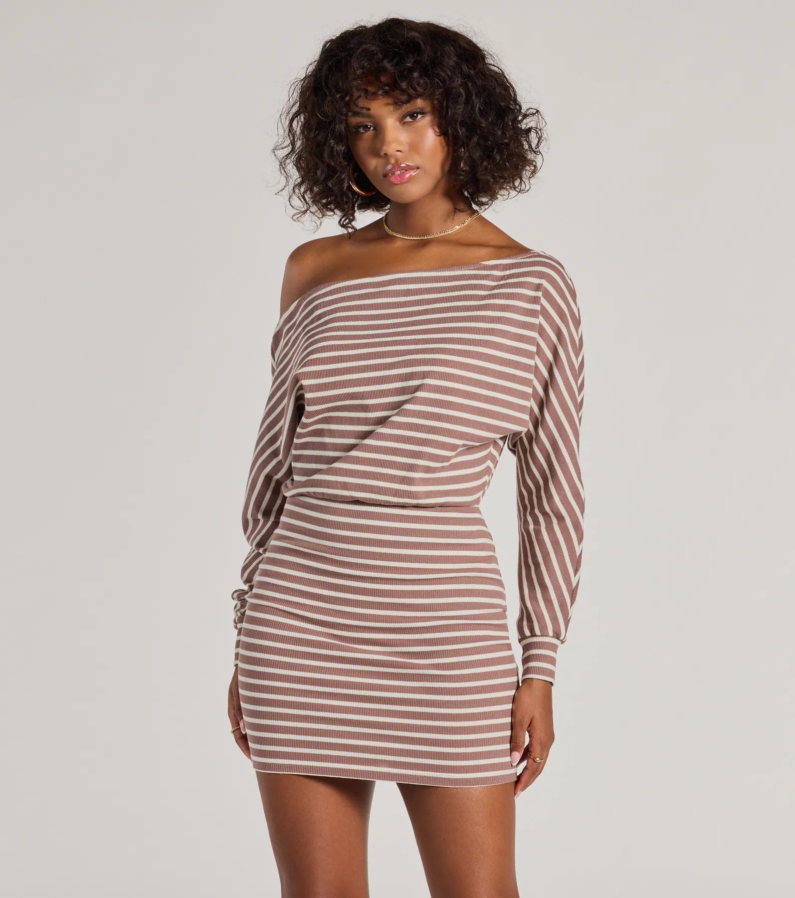 Empire Waist Women Dress to Accentuate the Bust and Conceal the Waist Stripes In Style Off The Shoulder Mini Dress Empire Waist Women Dress to Accentuate the Bust and Conceal the Waist Stripes In Style Off The Shoulder Mini Dress