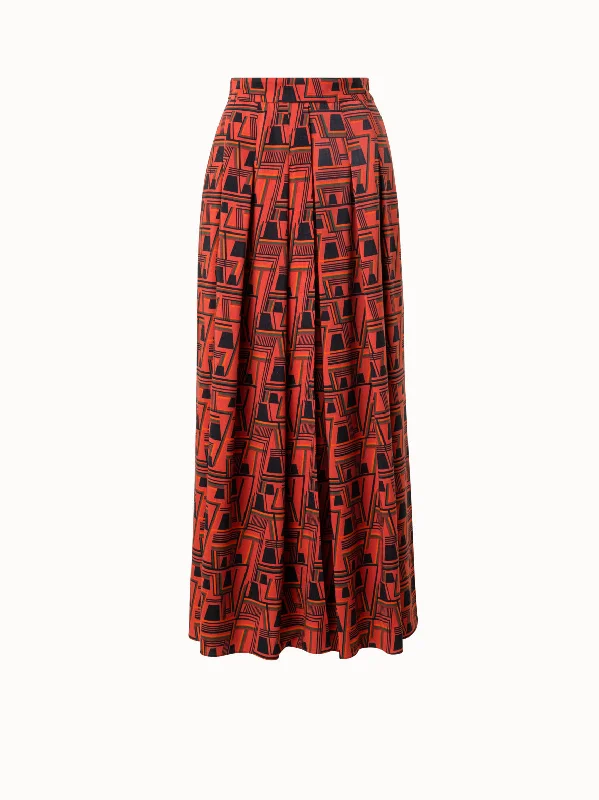 Corduroy skirts for winter Wool Crêpe Midi Skirt with Zig Zag Trapezoid Print