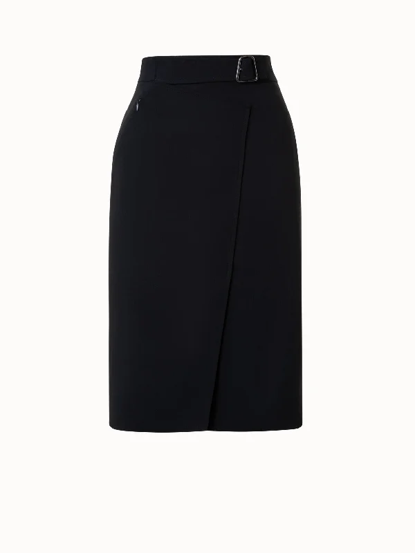 Pleated school skirts for girls Wool Double-Face Wrap Effect Pencil Skirt