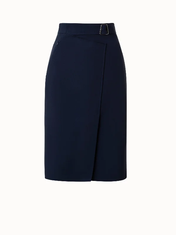 A - line cotton skirts for work Wool Double-Face Wrap Effect Pencil Skirt