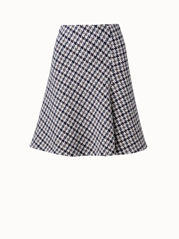 A - line skirts for petite women Wool Knee-Length Skirt with Houndstooth Pattern