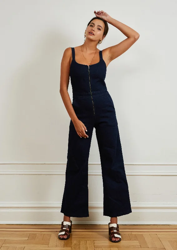 Women jumpsuits with pleated pants for a classic and sophisticated look Billy Zip Front Wide Leg Jumpsuit - Dark Indigo Women jumpsuits with pleated pants for a classic and sophisticated look Billy Zip Front Wide Leg Jumpsuit - Dark Indigo