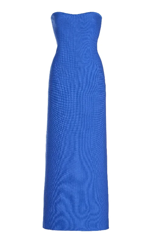 Strapless Women Dress with a Built - in Bra for Comfort and Support Calderon Knit Maxi Dress in Sapphire Merino Wool Cashmere Strapless Women Dress with a Built - in Bra for Comfort and Support Calderon Knit Maxi Dress in Sapphire Merino Wool Cashmere