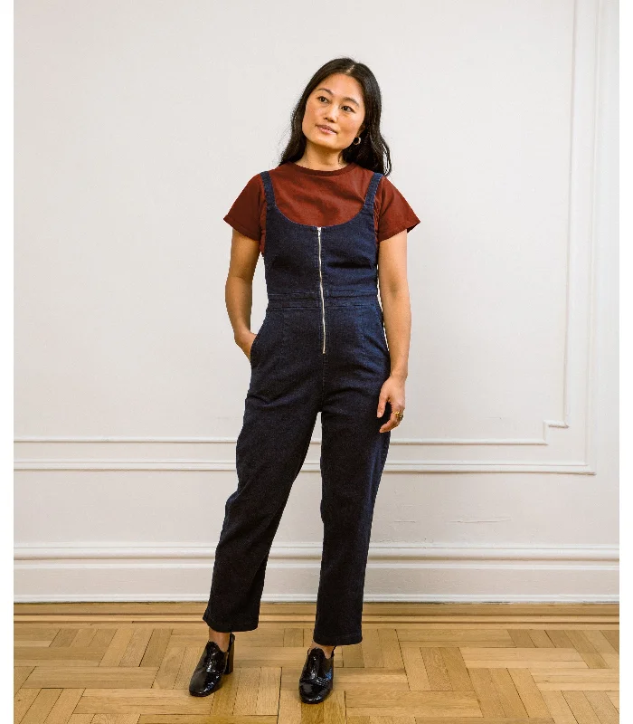 Women jumpsuits with embroidered accents for a personalized and unique touch Claudia Zip Front Cropped Jumpsuit - Dark Indigo Women jumpsuits with embroidered accents for a personalized and unique touch Claudia Zip Front Cropped Jumpsuit - Dark Indigo
