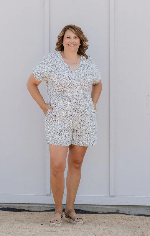 Denim women jumpsuits with ripped details for a casual - edgy look DILLON BLACK AND WHITE FLORAL ROMPER