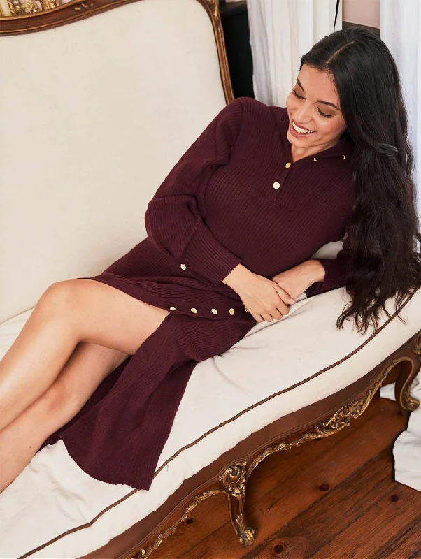 Women jumpsuits with a button - down front for a versatile and casual style Highlands Organic Cotton Dress | Burgundy Women jumpsuits with a button - down front for a versatile and casual style Highlands Organic Cotton Dress | Burgundy