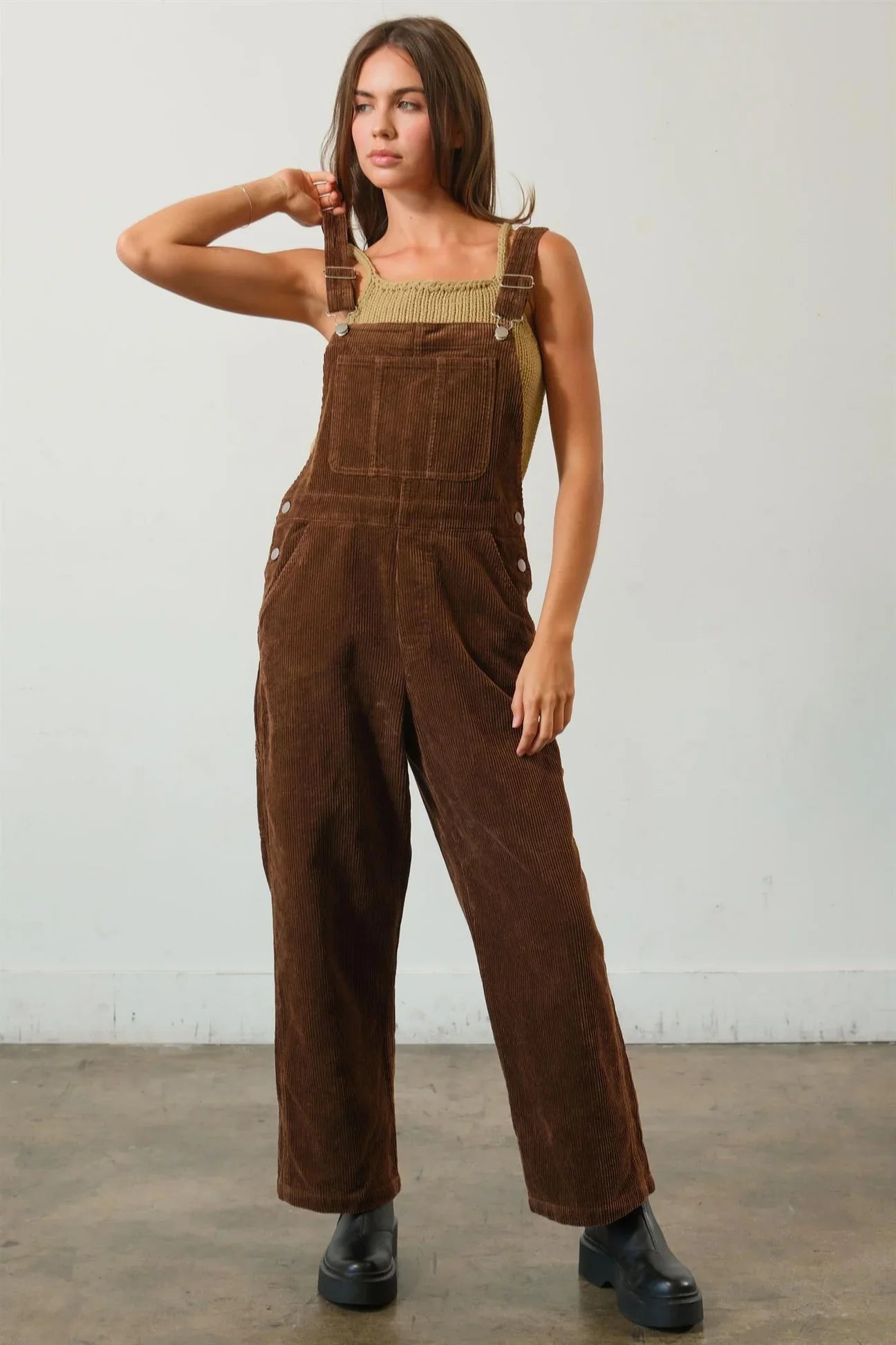 Women jumpsuits with a wrap - around design for a flattering fit Leo Cord Overalls