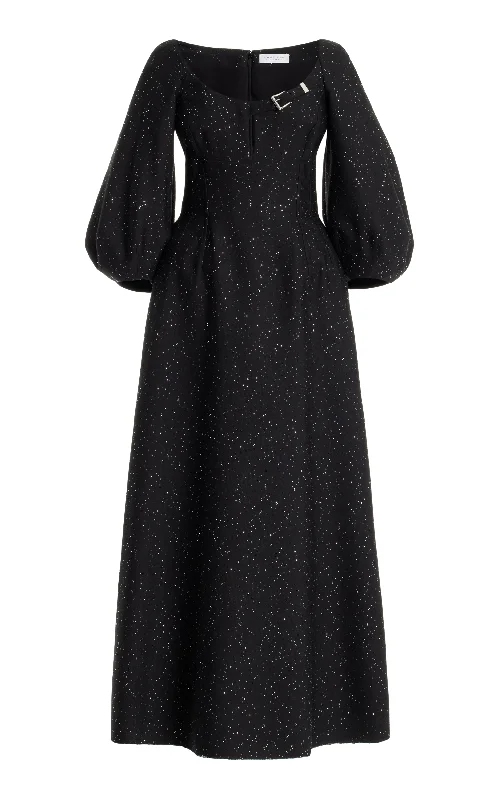 Maxi Women Dress with Floral Print for a Bohemian Vibe Madyn Sequin Maxi Dress in Black Virgin Wool Maxi Women Dress with Floral Print for a Bohemian Vibe Madyn Sequin Maxi Dress in Black Virgin Wool