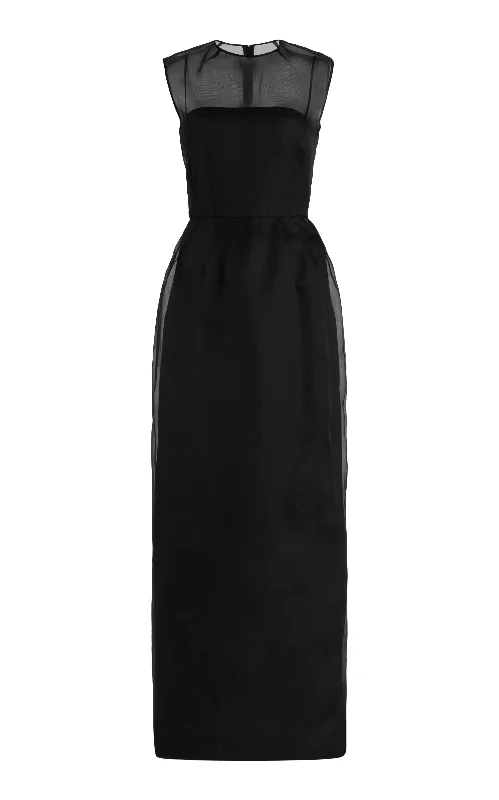 Shift Women Dress with a Simple and Classic Design for Everyday Wear Maslow Sheer Maxi Dress with Slip in Black Silk Organza