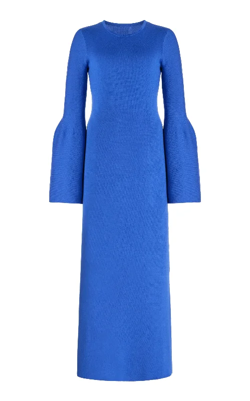 Mermaid - Style Women Dress with a Fitted Silhouette for Special Occasions Palanco Knit Midi Dress in Sapphire Merino Wool Cashmere Mermaid - Style Women Dress with a Fitted Silhouette for Special Occasions Palanco Knit Midi Dress in Sapphire Merino Wool Cashmere