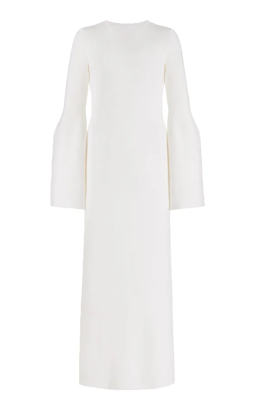 Maxi Women Dress with Floral Print for a Bohemian Vibe Palanco Knit Maxi Dress in White Merino Wool Cashmere Maxi Women Dress with Floral Print for a Bohemian Vibe Palanco Knit Maxi Dress in White Merino Wool Cashmere