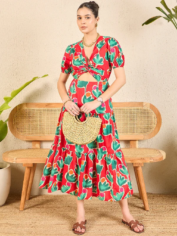 Sleeveless Women Dress in Bright Colors for Summer Parties Puff Sleeve Front Cut Out Cotton Midi Dress Sleeveless Women Dress in Bright Colors for Summer Parties Puff Sleeve Front Cut Out Cotton Midi Dress
