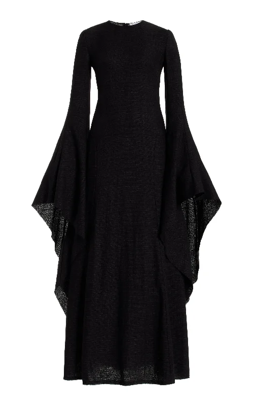 Empire Waist Women Dress to Accentuate the Bust and Conceal the Waist Sigrud Draped Maxi Dress in Black Wool Silk Gauze Empire Waist Women Dress to Accentuate the Bust and Conceal the Waist Sigrud Draped Maxi Dress in Black Wool Silk Gauze