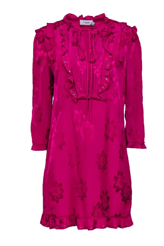 Halter Neck Women Dress to Show Off the Shoulders and Neckline Halter Neck Women Dress to Show Off the Shoulders and Neckline Coach - Fuchsia Satin Floral Textured Peasant Dress w/ Ruffles Sz 10 Halter Neck Women Dress to Show Off the Shoulders and Neckline Halter Neck Women Dress to Show Off the Shoulders and Neckline Coach - Fuchsia Satin Floral Textured Peasant Dress w/ Ruffles Sz 10