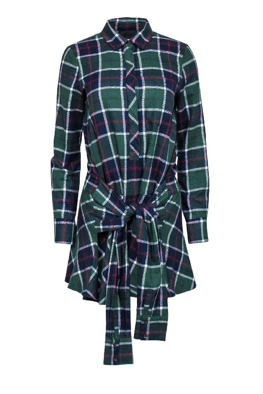 Pleated Women Dress with a Timeless and Elegant Texture Pleated Women Dress with a Timeless and Elegant Texture Derek Lam 10 Crosby - Green, Red, Navy & White Plaid Drop Waist Dress w/ Front Tie Sz 4
