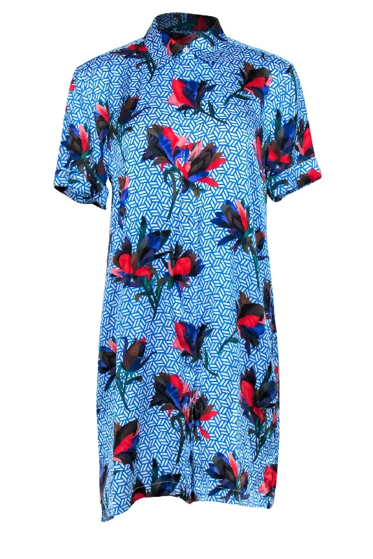 Sleeveless Women Dress in Bright Colors for Summer Parties Sleeveless Women Dress in Bright Colors for Summer Parties Equipment - Blue & Multicolor Geometric & Floral Print Button-Up Silk Shirtdress Sz M Sleeveless Women Dress in Bright Colors for Summer Parties Sleeveless Women Dress in Bright Colors for Summer Parties Equipment - Blue & Multicolor Geometric & Floral Print Button-Up Silk Shirtdress Sz M