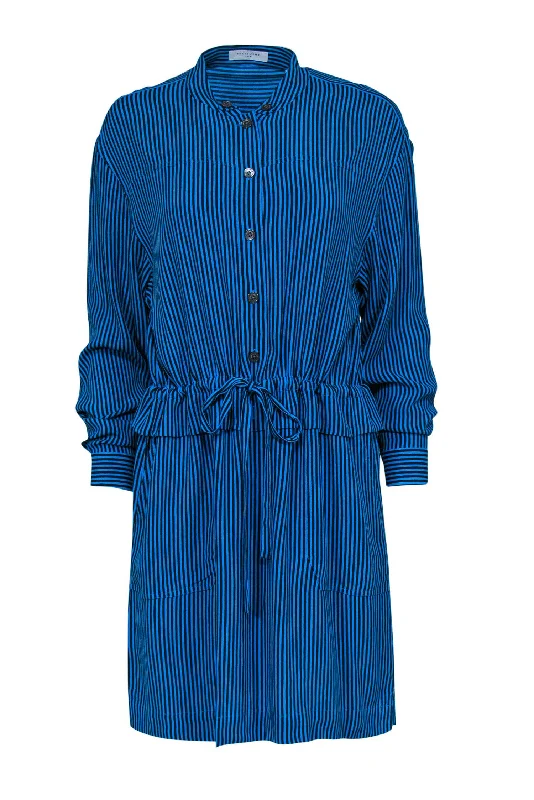 Wrap - Style Women Dress with Adjustable Fit for All Body Types Wrap - Style Women Dress with Adjustable Fit for All Body Types Equipment - Cerulean Blue & Black Striped "Lizza" Shirtdress Sz 6 Wrap - Style Women Dress with Adjustable Fit for All Body Types Wrap - Style Women Dress with Adjustable Fit for All Body Types Equipment - Cerulean Blue & Black Striped "Lizza" Shirtdress Sz 6