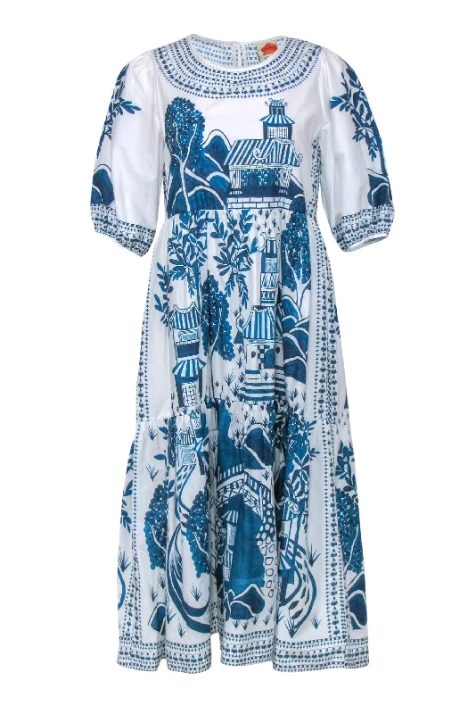 Sheath Women Dress with a Tailored Fit for a Professional Look Sheath Women Dress with a Tailored Fit for a Professional Look Farm - White & Blue Scenic Print Tiered "Ancient Garden" Midi Dress Sz S Sheath Women Dress with a Tailored Fit for a Professional Look Sheath Women Dress with a Tailored Fit for a Professional Look Farm - White & Blue Scenic Print Tiered "Ancient Garden" Midi Dress Sz S