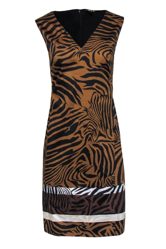 Wrap - Style Women Dress with Adjustable Fit for All Body Types Wrap - Style Women Dress with Adjustable Fit for All Body Types Kobi Halperin - Brown & Black Zebra Print Sleeveless Sheath Dress w/ Colorblocked Hem Sz L Wrap - Style Women Dress with Adjustable Fit for All Body Types Wrap - Style Women Dress with Adjustable Fit for All Body Types Kobi Halperin - Brown & Black Zebra Print Sleeveless Sheath Dress w/ Colorblocked Hem Sz L