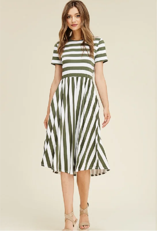 Wrap - Style Women Dress with Adjustable Fit for All Body Types Wrap - Style Women Dress with Adjustable Fit for All Body Types Olive Stripe Midi Dress Wrap - Style Women Dress with Adjustable Fit for All Body Types Wrap - Style Women Dress with Adjustable Fit for All Body Types Olive Stripe Midi Dress