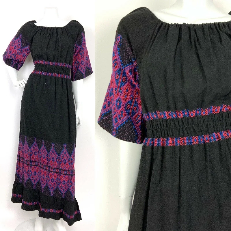Mini Women Dress with a Short Hem for a Young and Trendy Style Mini Women Dress with a Short Hem for a Young and Trendy Style VTG 60s 70s ETHNIC FOLK BLACK BLUE RED EMBROIDERED RUCHED MAXI DRESS 10 12