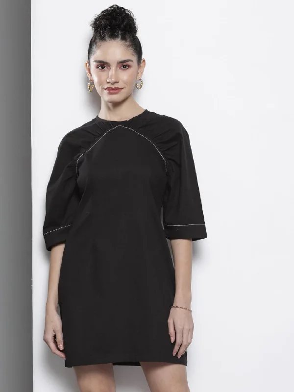 Empire Waist Women Dress to Accentuate the Bust and Conceal the Waist Empire Waist Women Dress to Accentuate the Bust and Conceal the Waist Women Black Twill Volume Shoulder Shift Dress Empire Waist Women Dress to Accentuate the Bust and Conceal the Waist Empire Waist Women Dress to Accentuate the Bust and Conceal the Waist Women Black Twill Volume Shoulder Shift Dress