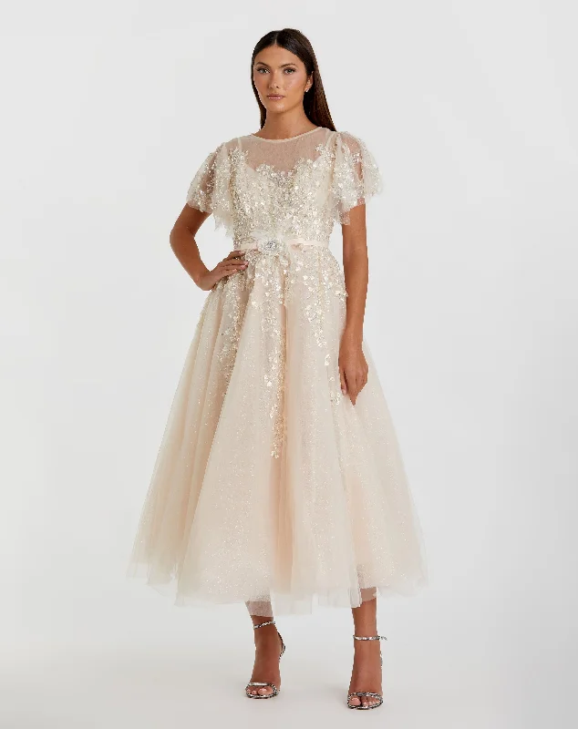 Midi dresses with halter necks for a stylish and comfortable option Embellished Flutter Sleeve Bow Waist A Line Dress Midi dresses with halter necks for a stylish and comfortable option Embellished Flutter Sleeve Bow Waist A Line Dress