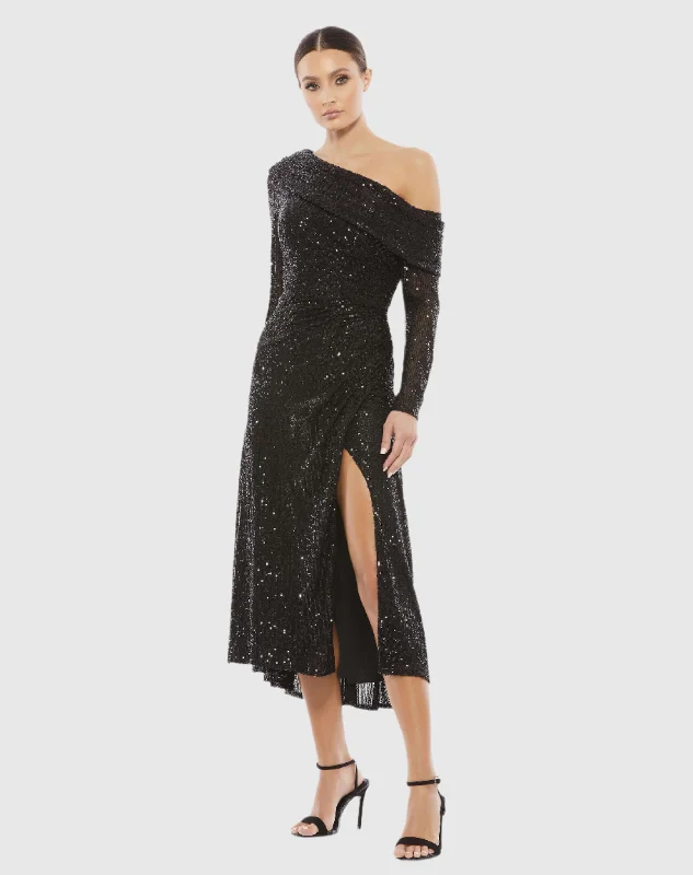 Midi dresses with button - down skirts for a unique and functional design One Shoulder Sequin Long Sleeve Midi Dress Midi dresses with button - down skirts for a unique and functional design One Shoulder Sequin Long Sleeve Midi Dress