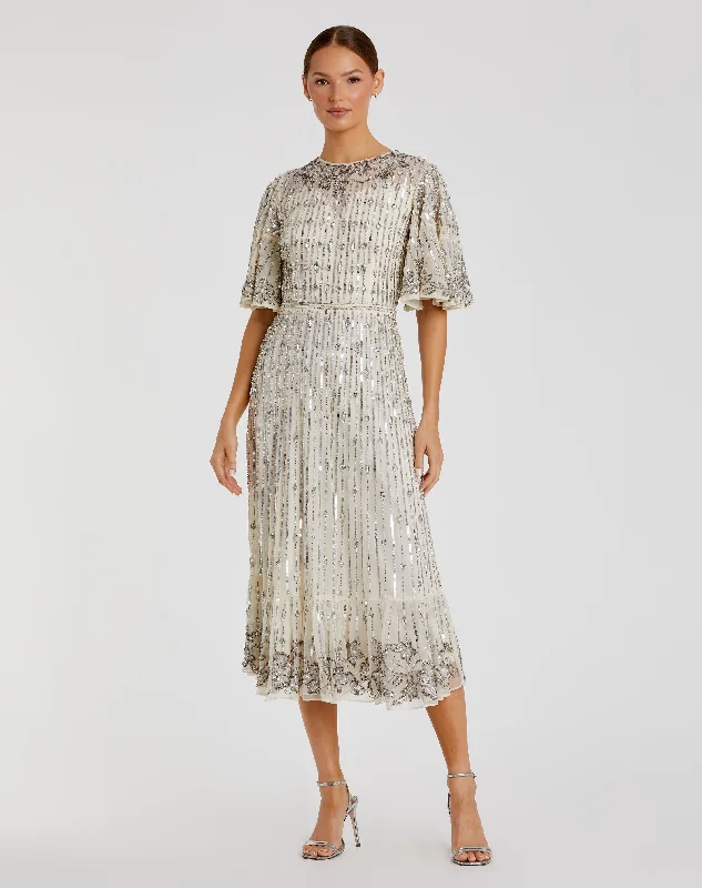 Midi dresses with gathered skirts for a full and flowing silhouette Flounce Sleeve Midi Dress Midi dresses with gathered skirts for a full and flowing silhouette Flounce Sleeve Midi Dress