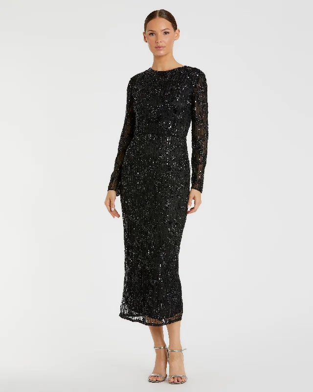 Midi dresses with polka dot prints for a playful summer outfit High Neck Long Sleeve Embellished Dress Midi dresses with polka dot prints for a playful summer outfit High Neck Long Sleeve Embellished Dress