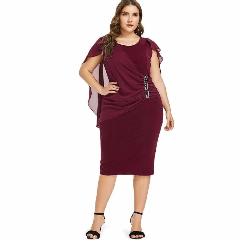 Midi dresses with ruched bodices for a feminine and fitted feel FashionSierra - Clearance Rhinestone Ruched Embellished Capelet Dress O-Neck Sleeveless Midi dresses with ruched bodices for a feminine and fitted feel FashionSierra - Clearance Rhinestone Ruched Embellished Capelet Dress O-Neck Sleeveless